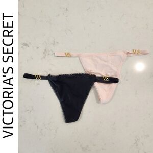 Victoria's Secret Black and Pink Thong Set